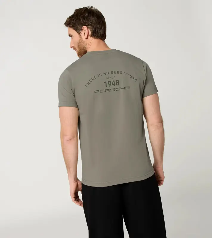 PORSCHE T-Shirt There Is No Substitute Unisex Tričko s kulatým výstřihem volnočasové sportovní bavlněné v šedozelené