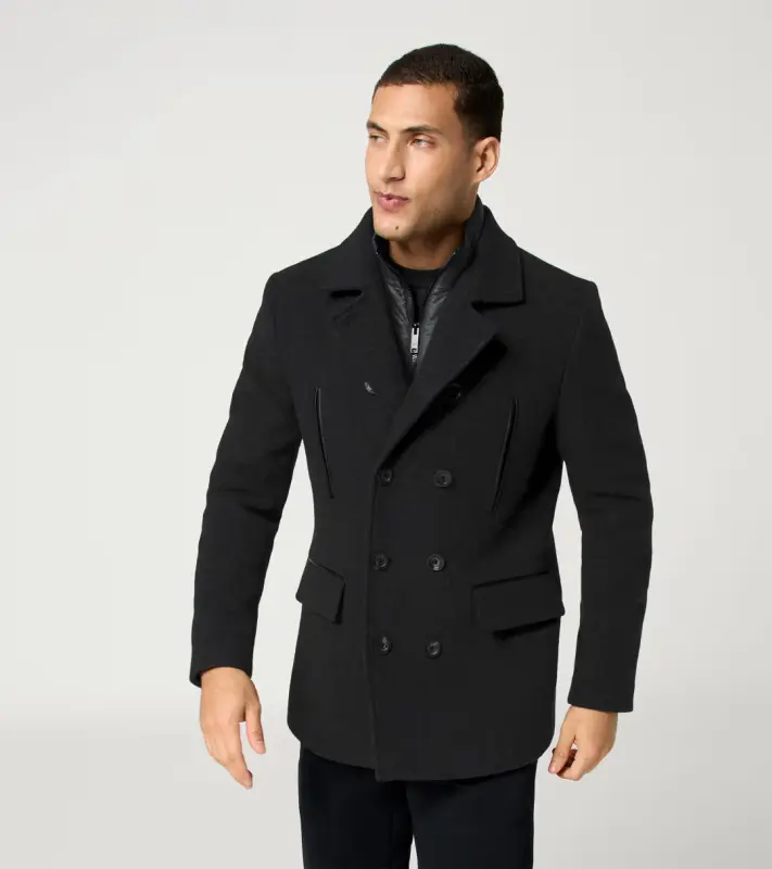 PORSCHE DESIGN Hybrid Peacoat Kabát dvouřadý krátký s žakárovou podšívkou černá