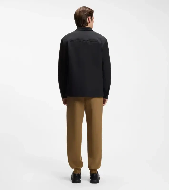 PORSCHE DESIGN Relaxed-fit overshirt with light padding Porsche x BOSS Bundokošile s lehkým zateplením s reliéfním logem černá