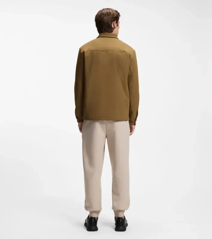 PORSCHE DESIGN Relaxed-fit overshirt with light padding Porsche x BOSS Bundokošile s lehkým zateplením s reliéfním logem hnědá camelka