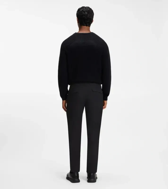 PORSCHE DESIGN Regular-fit Trousers in stretch fabric Porsche x BOSS Kalhoty neformální i volnočasové s reliéfním logem mírně strečové černé