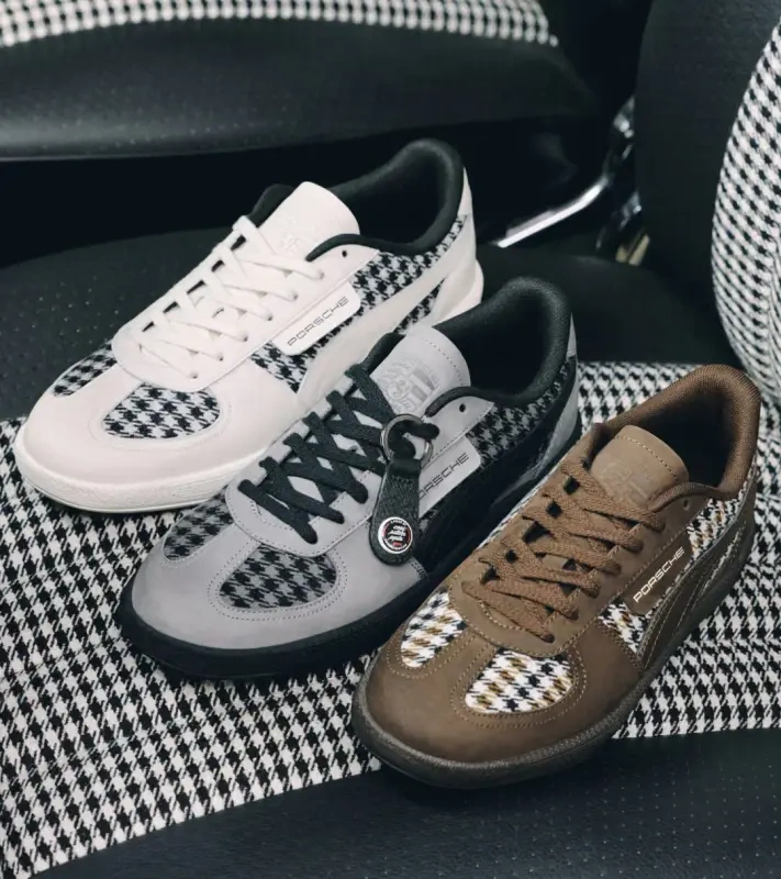 PORSCHE DESIGN 911 Pepita Palermo Sneakers Obuv volnočasová sportovní v retro stylu kostkovaná hnědobílá