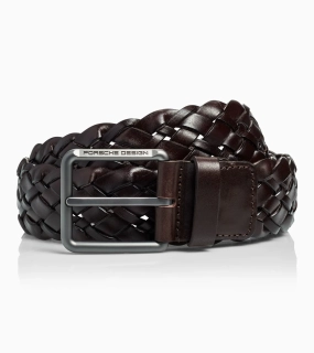 PORSCHE DESIGN Casual Braided Pin Buckle Belt Ležérní pásek pletený kožený tmavě hnědý šířka 4 cm