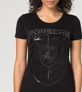 PORSCHE Women’s T-shirt Porsche Crest Tričko dámské s potiskem a dekorací černá