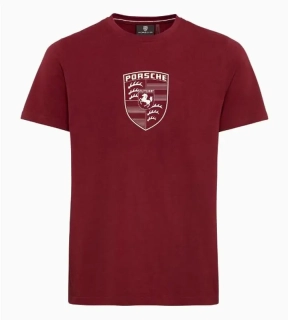 PORSCHE Crest T-shirt Essential Tričko s kulatým výstřihem a znakem červená bordó