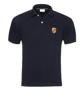 PORSCHE Crest Polo Shirt Essential Polokošile tričko s límečkem, knoflíky a znakem automobilky černá
