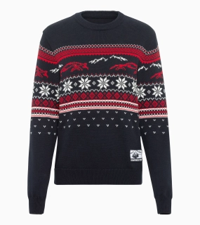 PORSCHE Unisex knitted pullover Christmas Svetr pletený s vánočním motivem tmavě modrá