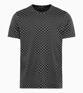 PORSCHE DESIGN Seasonal T-shirt Tričko s kulatým výstřihem žakárové bavlněné černošedá kostka
