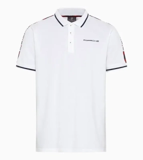 PORSCHE Polo shirt Turbo No. 1 Tričko polokošile s límečkem a knoflíky bílá s kostkovanými detaily