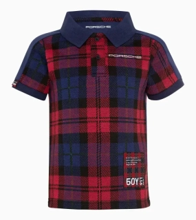 PORSCHE Kids polo shirt Turbo No. 1 Polokošile tričko s límečkem dětské červenomodrá kostka