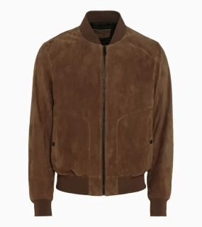 PORSCHE DESIGN Goat suede leather jacket Bunda kožená klasického střihu s detaiily z úpletu koňaková hnědá