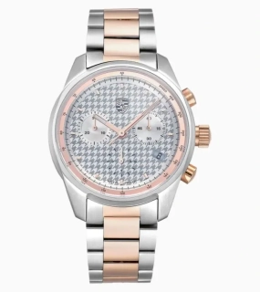 PORSCHE Chronograph Pepita Hodinky náramkové dámské stříbrná kombinace s růžovým zlatem