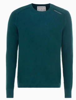PORSCHE DESIGN Wool Crew Neck Sweater Svetr ke krku z merina s logem lahvově zelená