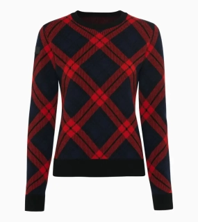 PORSCHE HEAD Women's Ski Pullover Turbo No. 1 Svetr pulovr dámský s výstřihem ke krku vhodný na lyže i běžné nošení červenočerná kostka