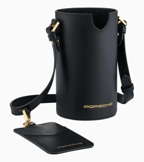 PORSCHE Cup holder shoulder bag Taška přes rameno kožená na termosku černá se zlatými prvky
