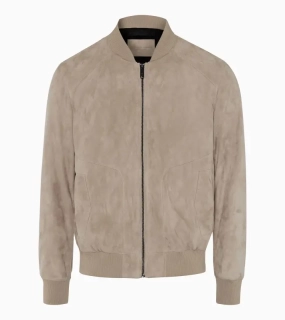 PORSCHE DESIGN Suede Leather Jacket Bunda kožená semišová klasického střihu s detaily z úpletu pískově béžová