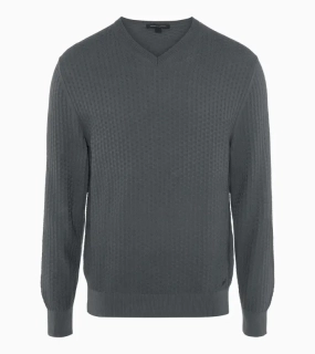 PORSCHE DESIGN Jacquard Sweater Svetr společenský žakárový se vzorem antracitová šedá