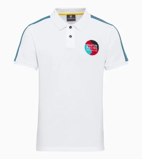 PORSCHE Polo Shirt MARTINI RACING® Polokošile Tričko s límečkem a knoflíky bílá s červenomodrými pruhy