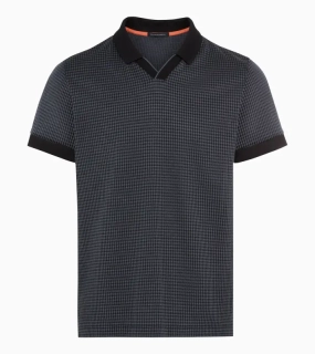 PORSCHE DESIGN Targa polo shirt Polokošile tričko s límečkem žakárové s výrazným vzorem pepita černošedá