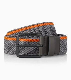 PORSCHE DESIGN Casual Pin Buckle Chino Belt Módní ležérní pásek tkaný se sponou šedý s oranžovým doplňkem šířka 4 cm