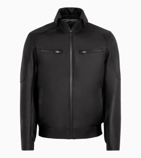 PORSCHE DESIGN Cabrio leather jacket Bunda kožená s odnímatelným límcem a ikonickou žakárovou podšívkou černá