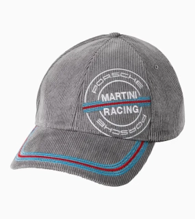 PORSCHE 6-panel cord cap MARTINI RACING® Kšiltovka čepice světle šedá s červemodrými detaily