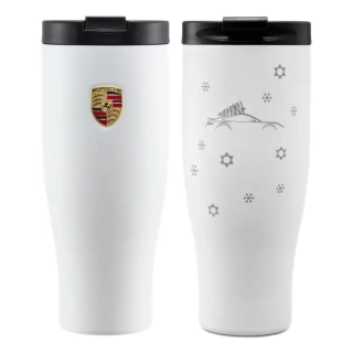 PORSCHE XL Thermal Travel Cup Winter Edition Termoska v zimním dekoru sněhových vloček s logem a znakem bílá 900ml