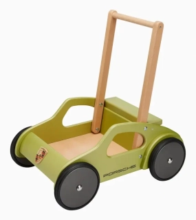 Porsche 911 baby walker Dětské chodítko s nákladovou plochou dřevěné v pastelově zelenkavé a znakem Porsche