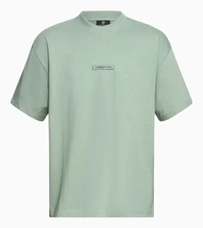 PORSCHE Unisex Urban T-shirt Cayenne Electric Lifestyle Tričko s kulatým výstřihem s nášivkou a grafikou na zádech pastelově zelená