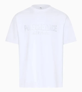 Porsche Race Americana T-Shirt Lifestyle Porsche Legacy x PUMA Tričko volnočasové s výstřihem ke krku bavlněné s reliéfním nápisem bílé