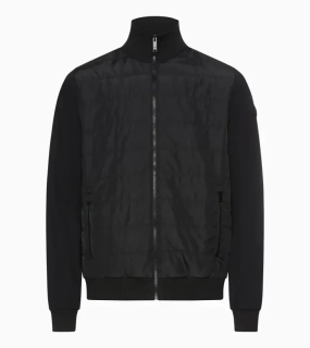 PORSCHE DESIGN Hybrid Cardigan Svetr kardigan s kapsami na zip ze dvou materiálů černá