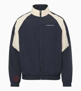 PORSCHE Unisex Retro Blouson Jacket Fan Community Bunda sportovní volnočasová na zip do pasu s úpletem ve stylu devadesátek tmavě modrá
