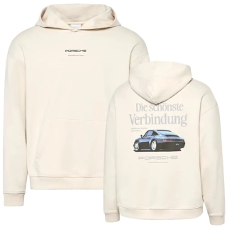 PORSCHE Unisex Retro Hoodie Fan Community Mikina klokanka s kapucí sportovní volnočasová s náplety ve stylu devadesátek s potiskem alpská bílá