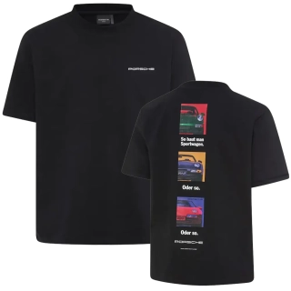 PORSCHE Unisex Retro T-shirt Fan Community Tričko ležérní s potiskem evokujícím devadesátky černá