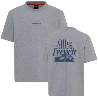 PORSCHE Unisex Retro T-shirt Fan Community Tričko ležérní s potiskem evokujícím devadesátky šedá