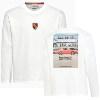 PORSCHE Unisex Retro Long-Sleeved Shirt Fan Community Tričko ležérní s dlouhými rukávy s potiskem evokujícím devadesátky bílá