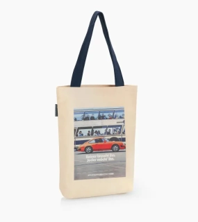 PORSCHE Retro Canvas Bag Fan Community Taška látková nákupní evokující devadesátky s potiskem béžová