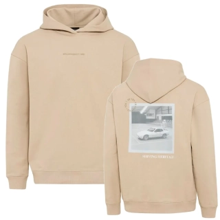 PORSCHE Tennis Heritage 2026 Hoodie Mikina s kapucí s pogumovaným potiskem sportovní volnočasová v béžové