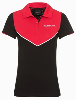 PORSCHE Women's Polo Shirt Motorsport Replica Tričko dámská funkční sportovní s límečkem a knoflíky vyštíhlená červenočerná