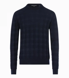 PORSCHE DESIGN Sweater Svetr s výstřihem ke krku z merina a žakárovým vzorem tmavě modrá