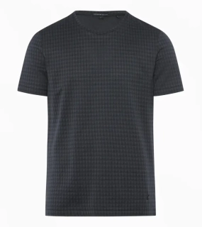 PORSCHE DESIGN Seasonal T-shirt Tričko žakárové bavlněné s kulatým výstřihem se vzorem pepita šedočerná