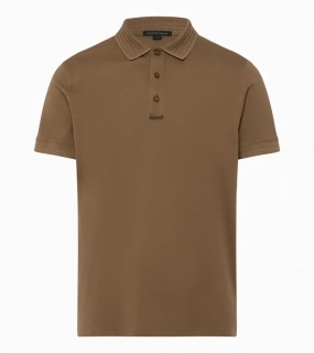 PORSCHE DESIGN TecFlex Polo Tričko bavlněné z piké s límečkem a knoflíkovou légou v hnědé camelka