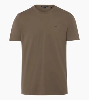 PORSCHE DESIGN Crew Neck T-Shirt Tričko bavlněné elastické s kulatým výstřihem v hnědé camelka