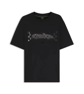 PORSCHE DESIGN T-shirt with gloss artwork Porsche x BOSS Tričko sportovně laděné s výstřihem ke krku černé s grafikou