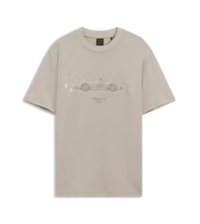 PORSCHE DESIGN T-shirt with gloss artwork Porsche x BOSS Tričko sportovně laděné s výstřihem ke krku béžové s grafikou