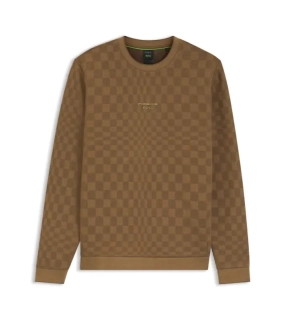 PORSCHE DESIGN Sweatshirt with Pascha Check Jacquard Porsche x BOSS Svetr mikina se žakárovým vzorem šachovnice a vycentrovaným reliéfním logem v hnědé camelka