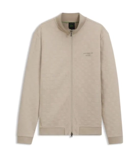 PORSCHE DESIGN Zip-up Sweatshirt with Pascha-check Jacquard Porsche x BOSS Svetr mikina na zip se žakárovým vzorem šachovnice a reliéfním logem v béžové