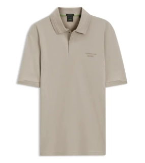PORSCHE DESIGN Polo Shirt with gloss branding Porsche x BOSS Polokošile tričko s límečkem a knoflíčky s reliéfní grafikou béžová
