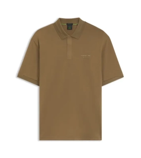 PORSCHE DESIGN Polo Shirt with gloss branding Porsche x BOSS Polokošile tričko s límečkem a knoflíčky s reliéfní grafikou hnědá camelka