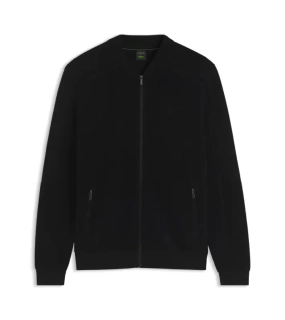 PORSCHE DESIGN Zip-up Cardigan with logo Porsche x BOSS Svetr rozepínací kardigan žakárový s reliéfním logem v černé